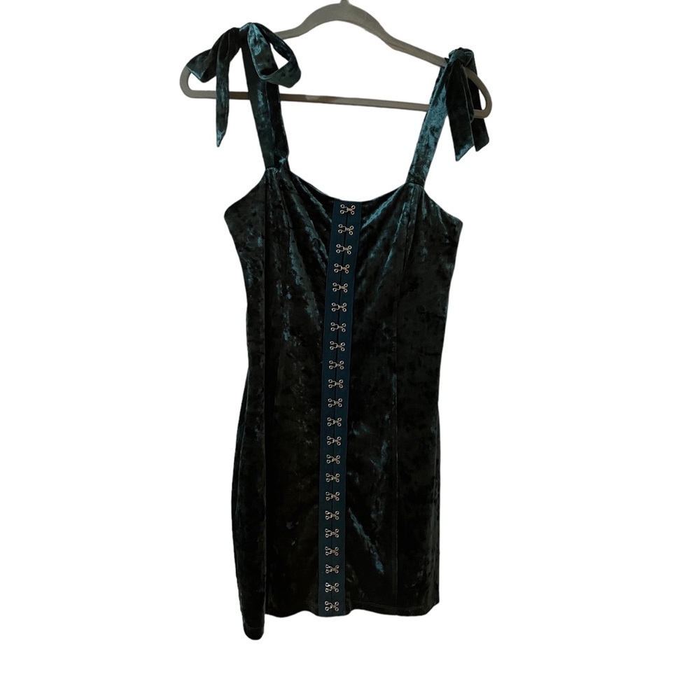 Forever 21 Velvet Y2K Mall Goth Mini Dress Medium Faux Corset Clasp Front
